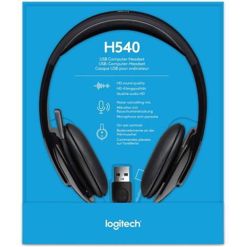 "Logitech H540" USB ausinės, laidinės, biurui / skamb. centrui, 20-20000 Hz, 120 g, juodos ( pažeista pakuotė, prist.1-2d.d.)