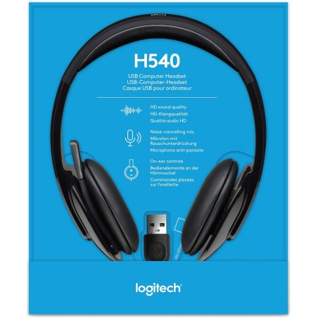 "Logitech H540" USB ausinės, laidinės, biurui / skamb. centrui, 20-20000 Hz, 120 g, juodos ( pažeista pakuotė, prist.1-2d.d.)