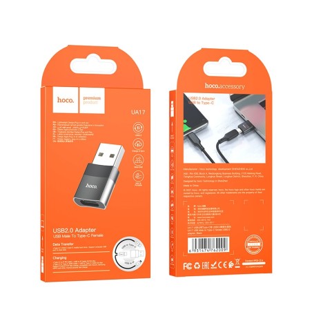 Adapteris Hoco UA17 USB-A to Type-C juodas