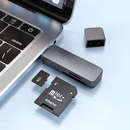 Atminties kortelių skaitytuvas Hoco HB45 2-in-1 USB2.0 pilkas