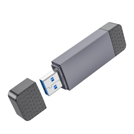 Atminties kortelių skaitytuvas Hoco HB45 USB-C/USB-A 2-in-1 USB3.0 pilkas