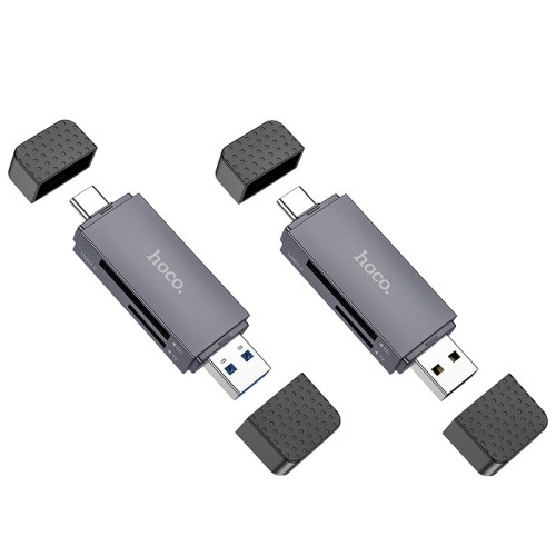 Atminties kortelių skaitytuvas Hoco HB45 USB-C/USB-A 2-in-1 USB3.0 pilkas