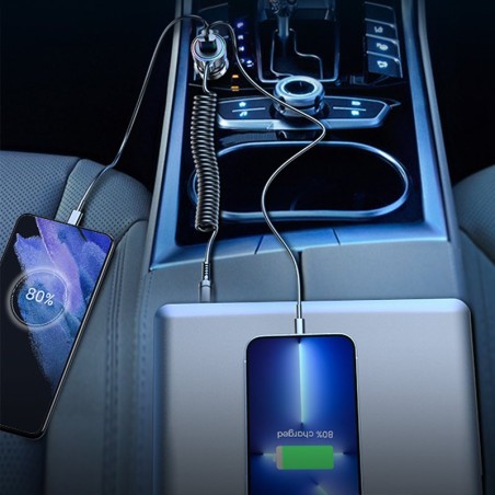 Automobilinis įkroviklis Joyroom JR-CL07 3-in-1 USB/Type-C 55W + Type-C 1.5m juodas