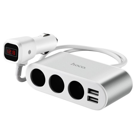 Automobilinis įkroviklis-šakotuvas Hoco Z13 su 2 USB jungtimi ir trimis jungtimis