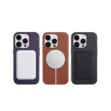Dėklas Mag Leather Case Apple iPhone 16 Plus tamsiai violetinis