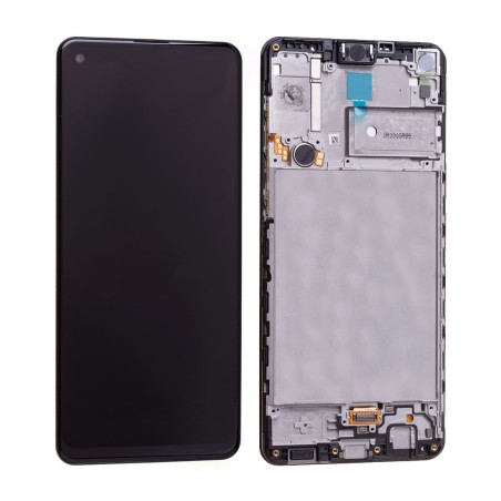 Ekranas Samsung A217 A21s su lietimui jautriu stikliuku ir rėmeliu originalus Black (service pack)