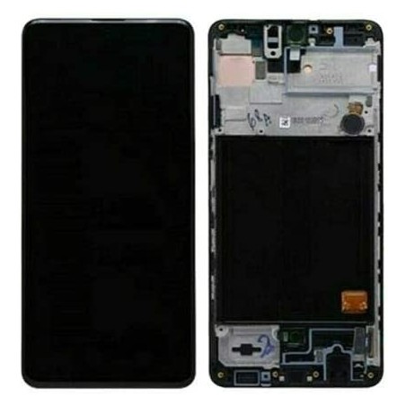 Ekranas Samsung A515 A51 su lietimui jautriu stikliuku ir rėmeliu juodas OLED (real size)