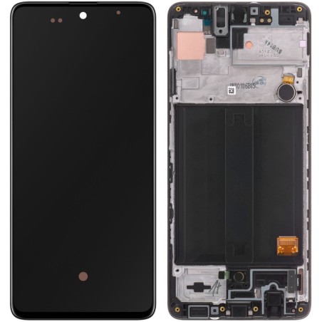 Ekranas Samsung A515 A51 su lietimui jautriu stikliuku ir rėmeliu originalus Black (service pack)