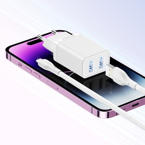 Įkroviklis Awei C15L-EU 10W 2xUSB-A + USB-A to Lightning cable 1.0m baltas