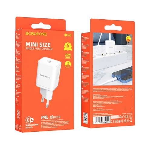 Įkroviklis Borofone BN6 20W USB-C baltas