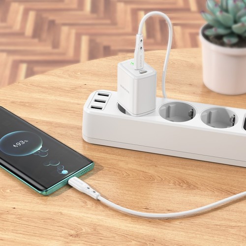 Įkroviklis Borofone BN9 35W 2xUSB-C + USB-C to USB-C cable 1.0m baltas