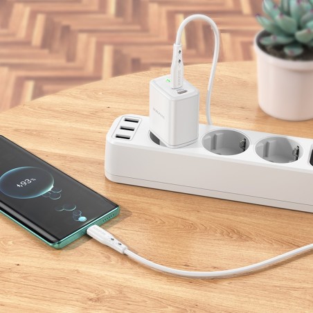 Įkroviklis Borofone BN9 35W 2xUSB-C + USB-C to USB-C cable 1.0m baltas