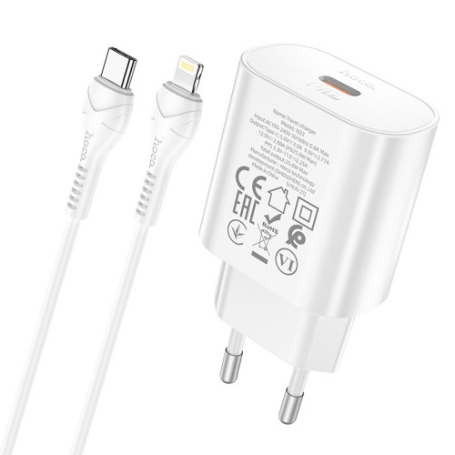 Įkroviklis Hoco N22 25W USB-C + USB-C to Lightning cable 1.0m baltas
