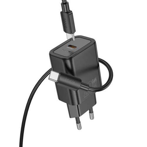 Įkroviklis Hoco N60 20W GaN USB-C + USB-C to USB-C cable 1.0m juodas