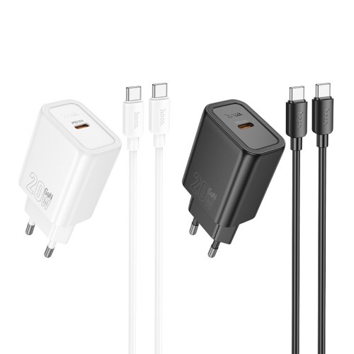 Įkroviklis Hoco N60 20W GaN USB-C + USB-C to USB-C cable 1.0m juodas