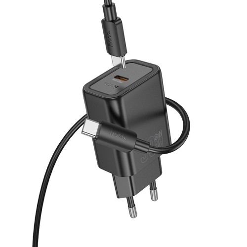 Įkroviklis Hoco N62 30W GaN USB-C + USB-C to USB-C cable 1.0m juodas