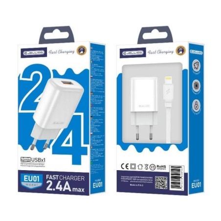 Įkroviklis Jellico EU01 2.4A USB-A + USB-A to Lightning cable 1.0m baltas
