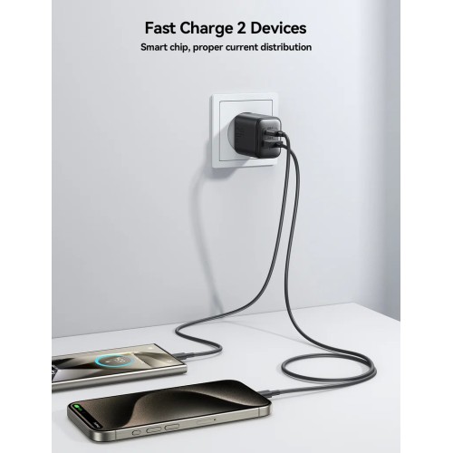Įkroviklis Joyroom JR-TCF13 25W USB-C/USB-A juodas