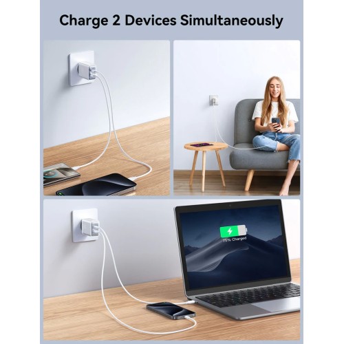 Įkroviklis Joyroom JR-TCF15 30W USB-C/USB-A baltas