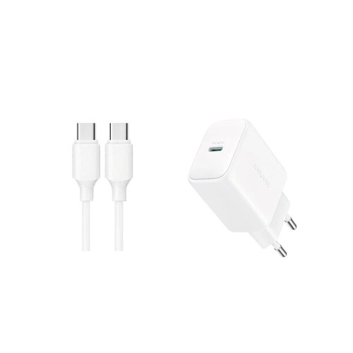 Įkroviklis Joyroom JR-TCF20 20W USB-C + USB-C to USB-C cable 1.0m baltas