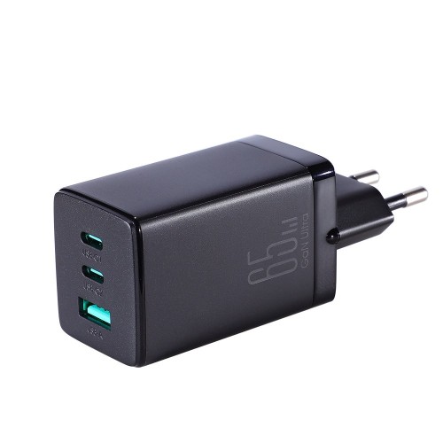 Įkroviklis Joyroom JR-TCG01 65W GaN 2xUSB-C/USB-A + USB-C to USB-C cable 1.2m juodas