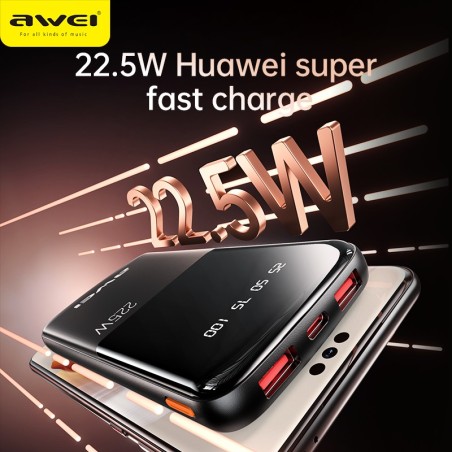 Išorinė baterija Power Bank Awei P10K 22.5W 10000mAh juoda