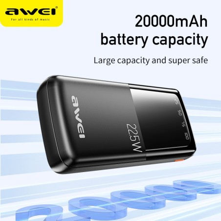 Išorinė baterija Power Bank Awei P13K PD20W/QC22.5W 20000mAh juoda