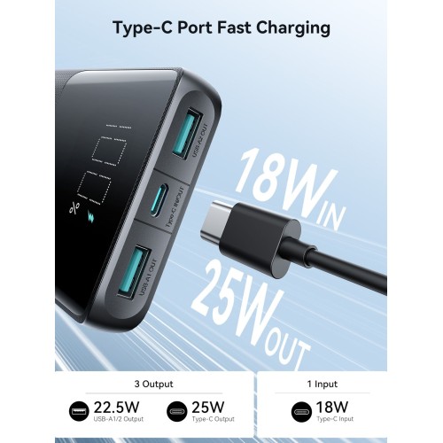 Išorinė baterija Power Bank Joyroom JR-PBF20 22.5W 10000mAh juoda