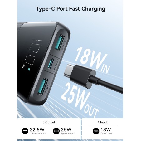 Išorinė baterija Power Bank Joyroom JR-PBF20 22.5W 10000mAh juoda