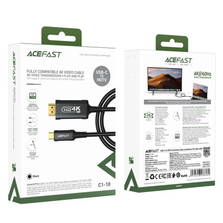 Kabelis Acefast C1-10 USB-C to HDMI 1.8m juodas