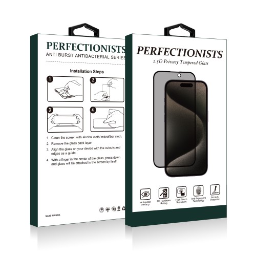 LCD apsauginis stikliukas 2.5D Privacy Perfectionists Apple iPhone 15 juodas