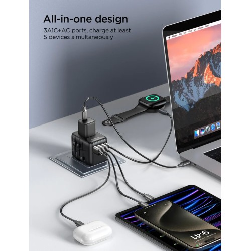 Universalus kelioninis įkroviklis Joyroom JR-TCW01 15W 3xUSB-A/USB-C juodas