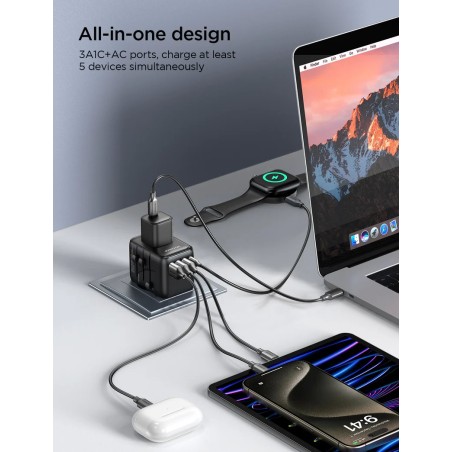Universalus kelioninis įkroviklis Joyroom JR-TCW01 15W 3xUSB-A/USB-C juodas