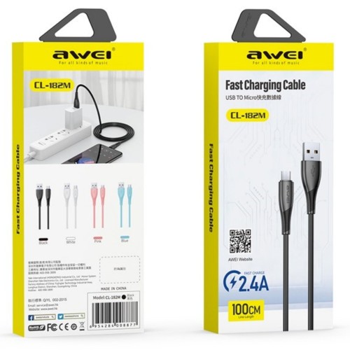 USB kabelis Awei CL-182M USB to MicroUSB 1.0m juodas