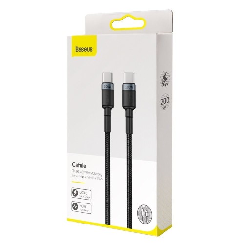 USB kabelis Baseus Cafule PD100W Type-C 2.0m pilkas-juodas CATKLF-ALG1