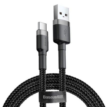 USB kabelis Baseus Cafule Type-C 2.0m 2.0A pilkas-juodas CATKLF-CG1