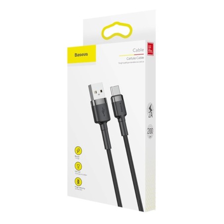 USB kabelis Baseus Cafule Type-C 2.0m 2.0A pilkas-juodas CATKLF-CG1