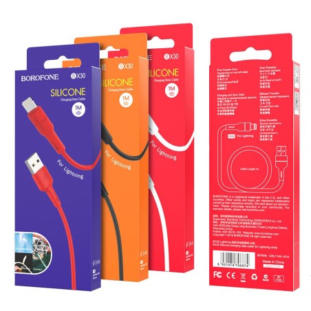 USB kabelis Borofone BX30 Lightning 1.0m silikoninis baltas