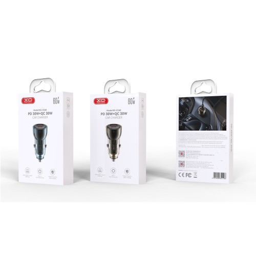 Automobilinis įkroviklis XO CC60 USB-A/USB-C 60W juodas