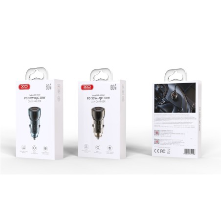 Automobilinis įkroviklis XO CC60 USB-A/USB-C 60W juodas