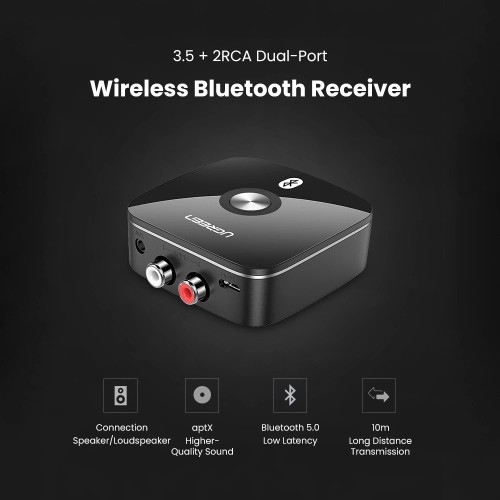 Bluetooth adapteris imtuvas Ugreen CM106 2xRCA/AUX Bluetooth 5.1 juodas