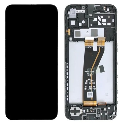 Ekranas Samsung A145 A14 4G su lietimui jautriu stikliuku ir rėmeliu Black ORG