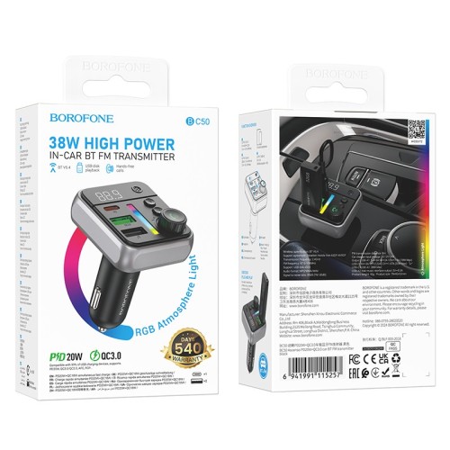 FM bangų moduliatorius Borofone BC50 PD20W+QC3.0
