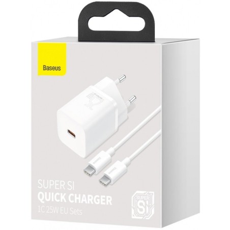 Įkroviklis Baseus Super Si 25W USB-C + USB-C to USB-C cable 1.0m baltas TZCCSUP-L02
