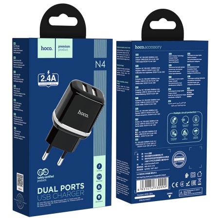 Įkroviklis Hoco N4 12W 2xUSB-A juodas