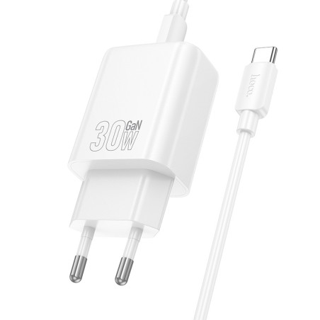 Įkroviklis Hoco N63 30W GaN USB-C/USB-A + USB-C to USB-C cable 1.0m baltas