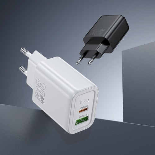 Įkroviklis Hoco N63 30W GaN USB-C/USB-A baltas