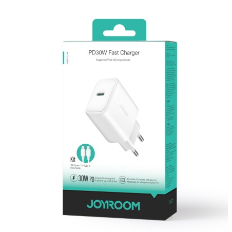 Įkroviklis Joyroom JR-TCF24 30W USB-C + USB-C to USB-C cable 1.0m baltas