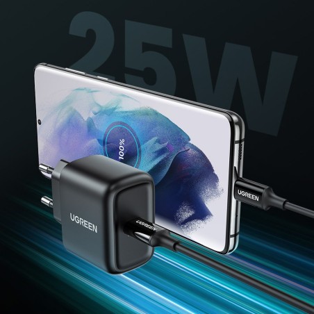 Įkroviklis Ugreen CD250 25W USB-C + USB-C to USB-C cable 2.0m juodas