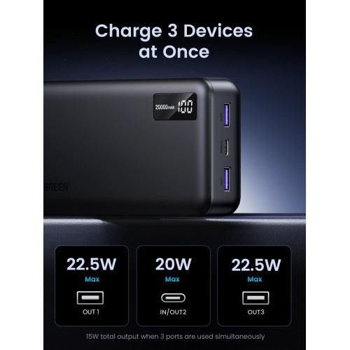 Išorinė baterija Power Bank Ugreen PB313 20W 20000mAh (25683) juoda